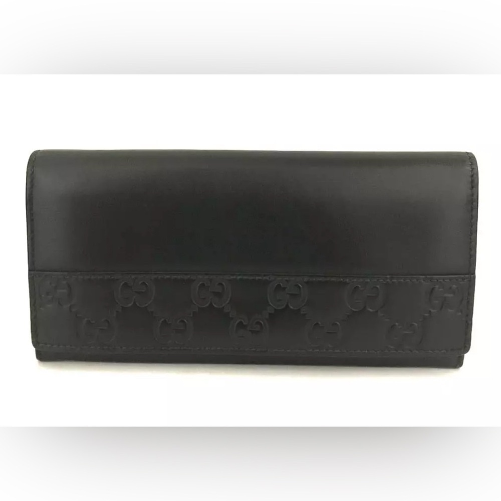 Authentic GUCCI Ssima GG Logo Leather Long Bifold Wallet